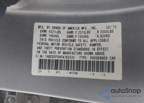 2015 Honda Accord Ex-L из США, поврежденный, VIN 1HGCR2F84FA182530